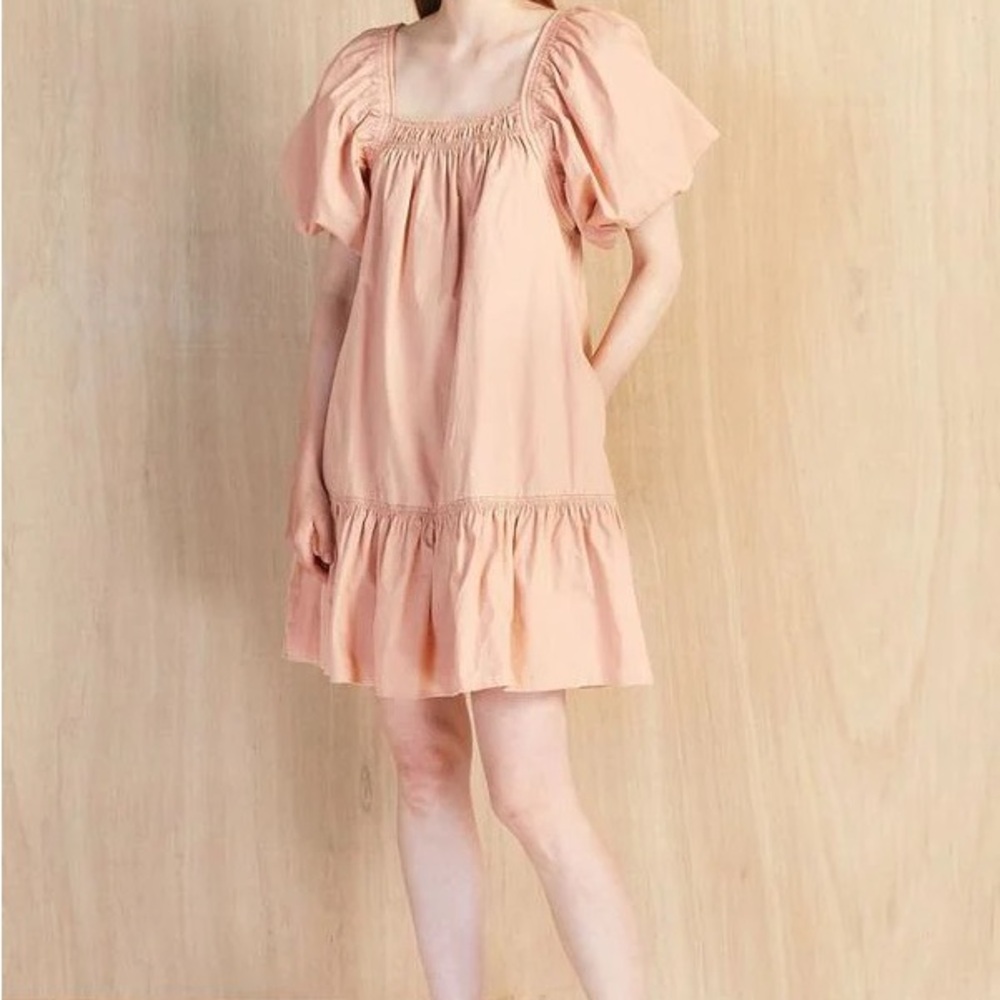 Peach Puff Sleeve Mini Dress